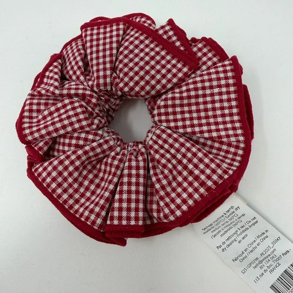 Sezane Gingham Hair Scrunchie in Checkered Red and White - Picture 2 of 6